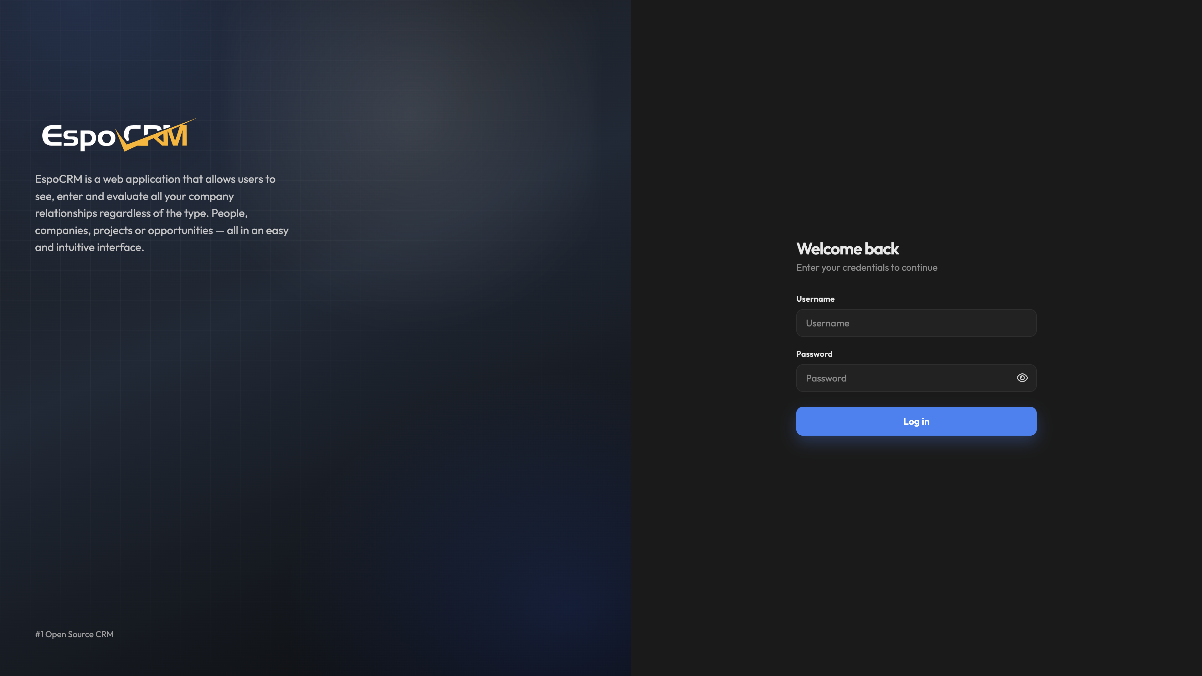 Aether — login screen, dark mode